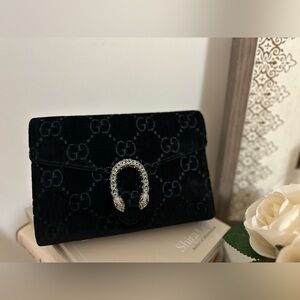 Gucci Dionysus GG logo black velvet mini shoulder crossbody bag